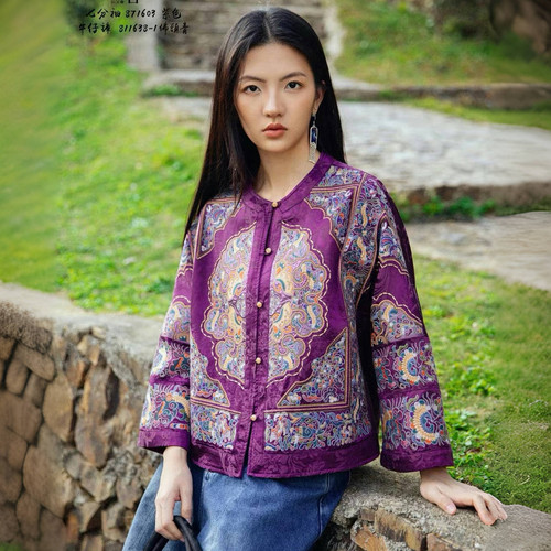 千椿物喜春秋新款圆领盘扣唐装上衣国风外套女刺绣民族风中式上衣
