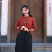 上衣女 复古国风撞色刺绣气质百搭T恤衫 晴岚楚馨打底衫 原创新中式