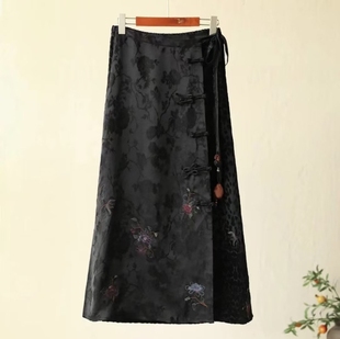 【淑娴】半身裙淑女裙2023春秋冬季新品国风盘扣中腰包臀裙一步裙