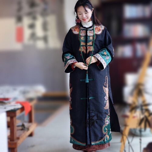 楚馨棉服大外套原创设计高定刺绣棉衣女冬季加厚保暖棉服原创外套