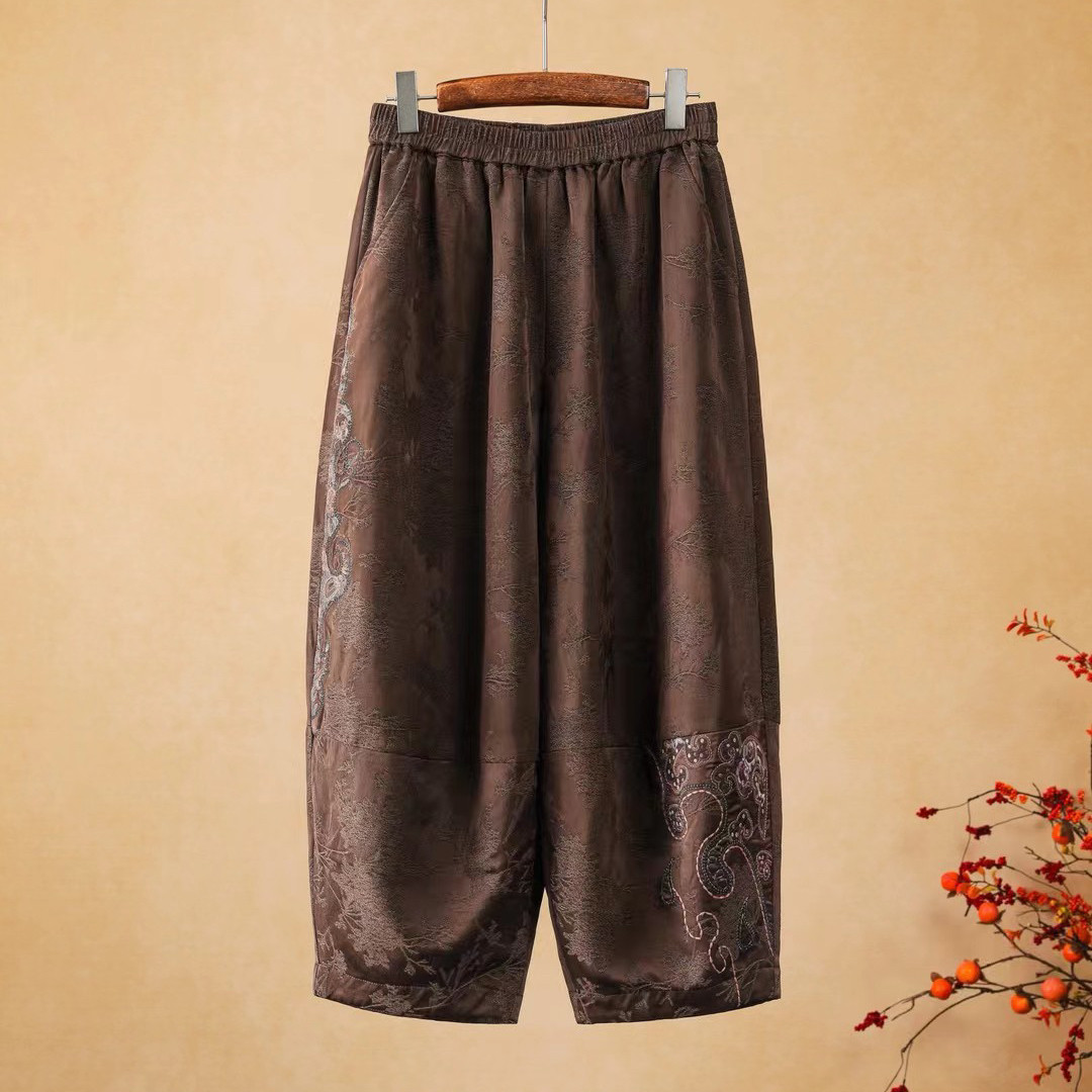 千椿物喜原创民族风新中式国风复古刺绣棉裤女靴裤冬保暖阔腿靴裤,女装/女士精品,棉裤/羽绒裤,淘宝优惠券,粉丝福利购,淘宝优惠卷