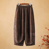 冬保暖阔腿靴裤 女靴裤 国风复古刺绣棉裤 千椿物喜原创民族风新中式