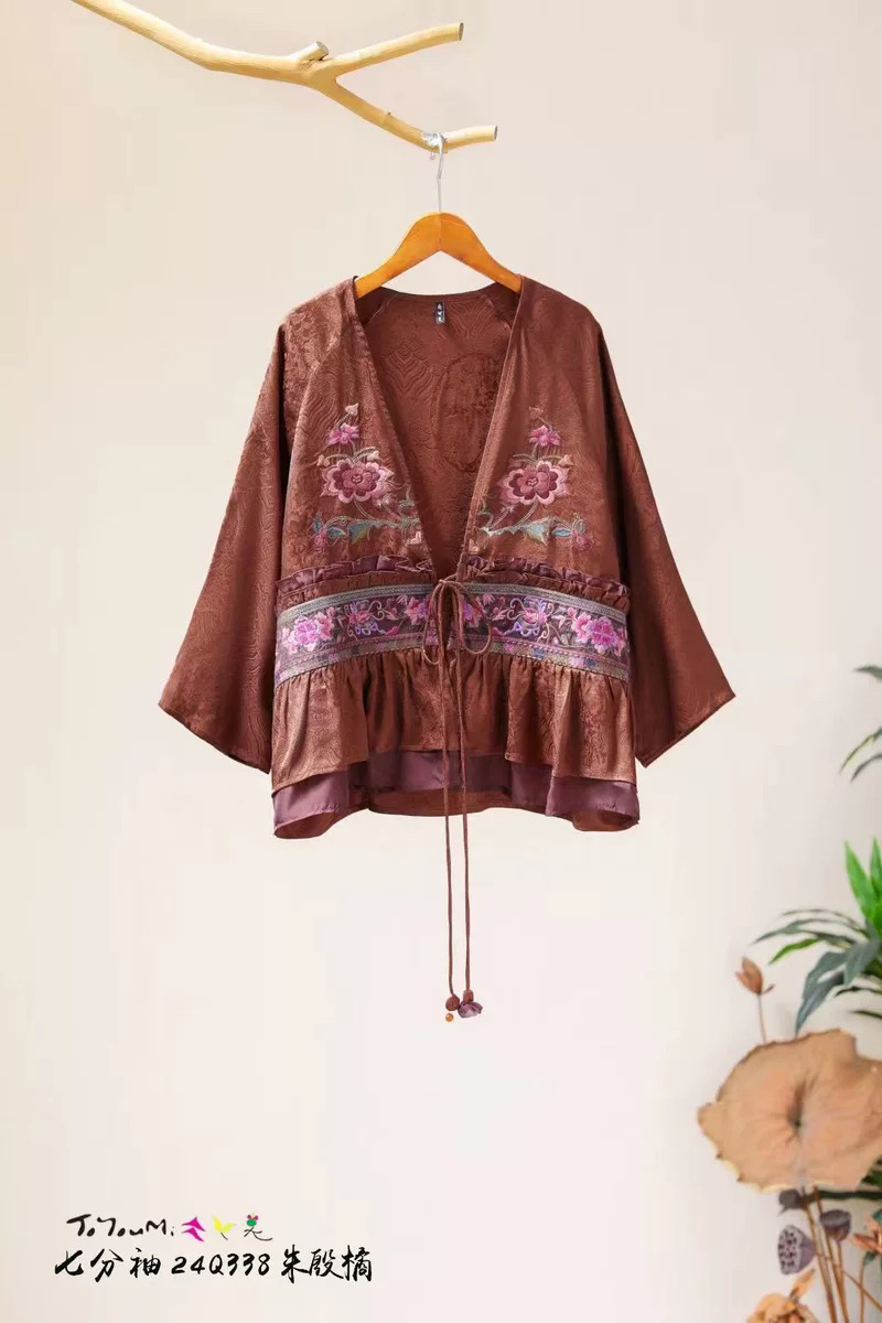 【清仓】楚馨民族风女装春夏重工刺绣薄款上衣系带显瘦宽松外套女