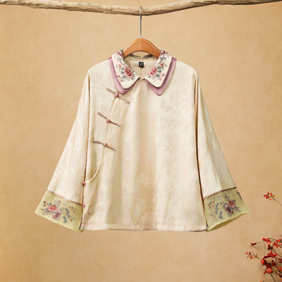 原创设计新中式国风刺绣太太格格服女2025春秋新款翻领倒大袖上衣