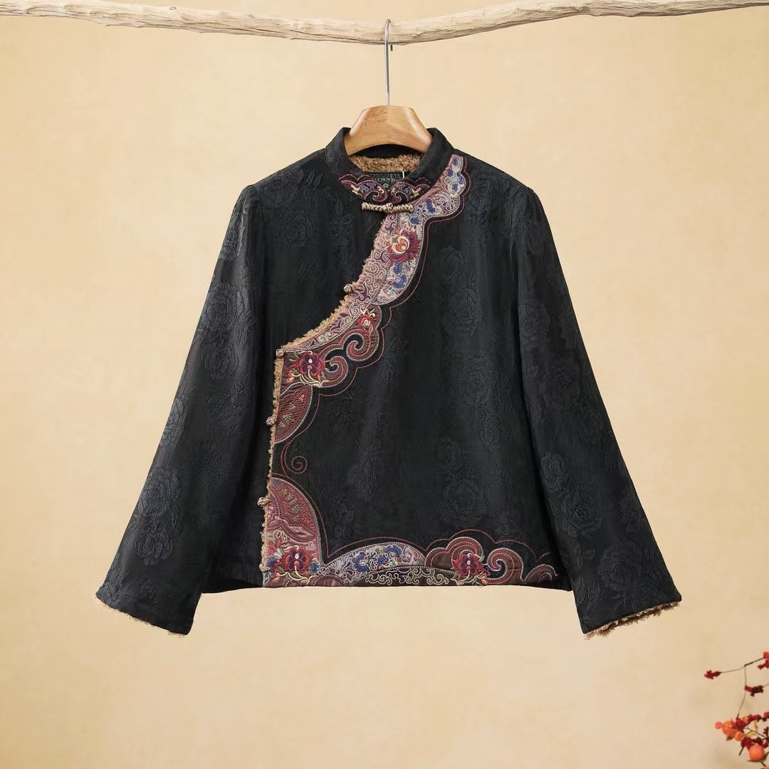 千椿物喜冬季新中式国风刺绣气质立领斜襟民族风棉衣棉服外套上衣