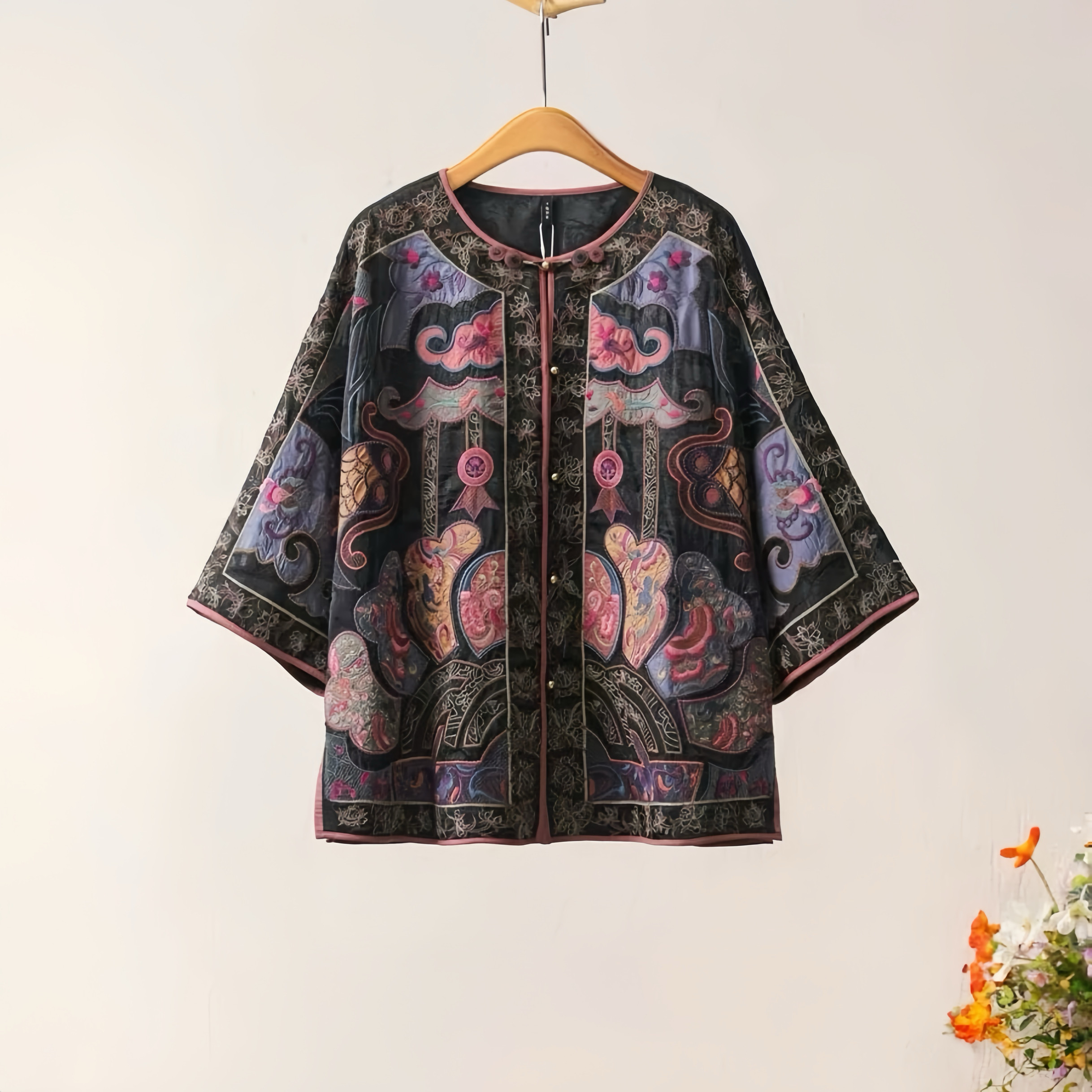 楚馨新中式原创高定百搭拼接重工刺绣民族风短外套女2025新款春秋