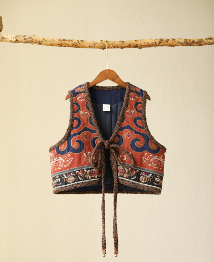 千椿物喜新中式国风复古民族刺绣夹棉背心马甲唐装坎肩上衣外套