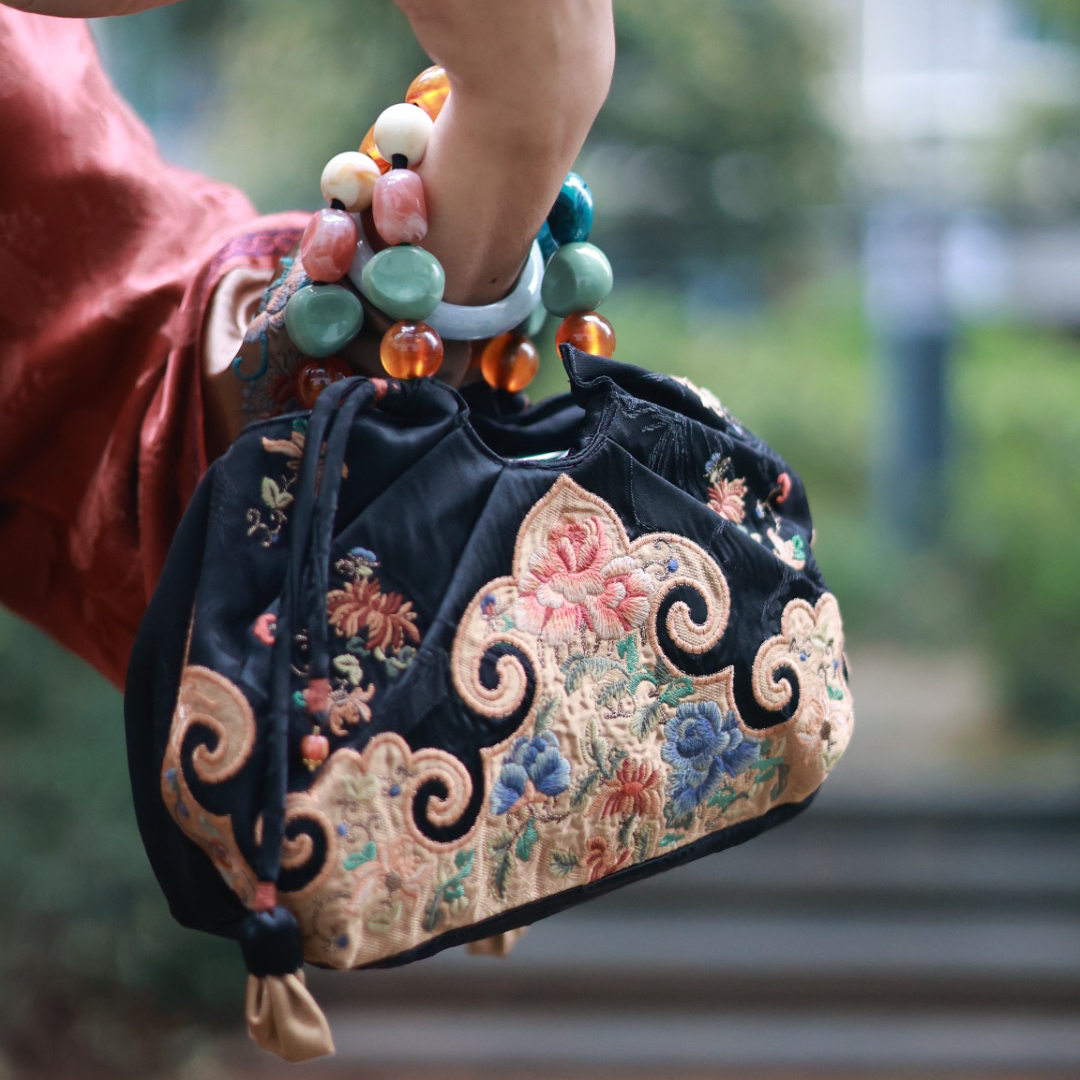 千椿物喜原创民族风新中式国风复古文艺刺绣手提包女春夏手拎包