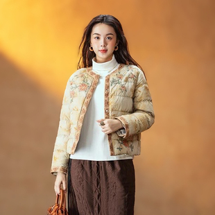 【高端定制】新中式刺绣羽绒服女短款冬季加厚国风外套 轻奢圆领