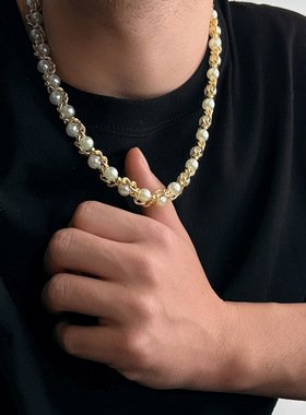 欧美热卖饰品 男式新款仿珍珠项链 简约高级感小众百搭风项饰配饰