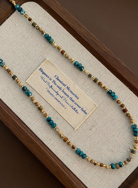 博主同款撞色天然石项链个性叠戴串珠颈链电镀真金锁骨链高级感女