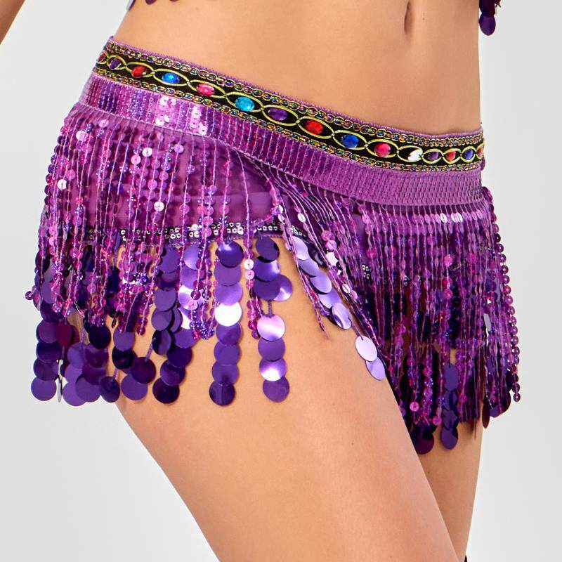 新品肚皮舞亮片流苏腰链广场舞蹈臀巾印度舞铜锣练习腰带演出短裙