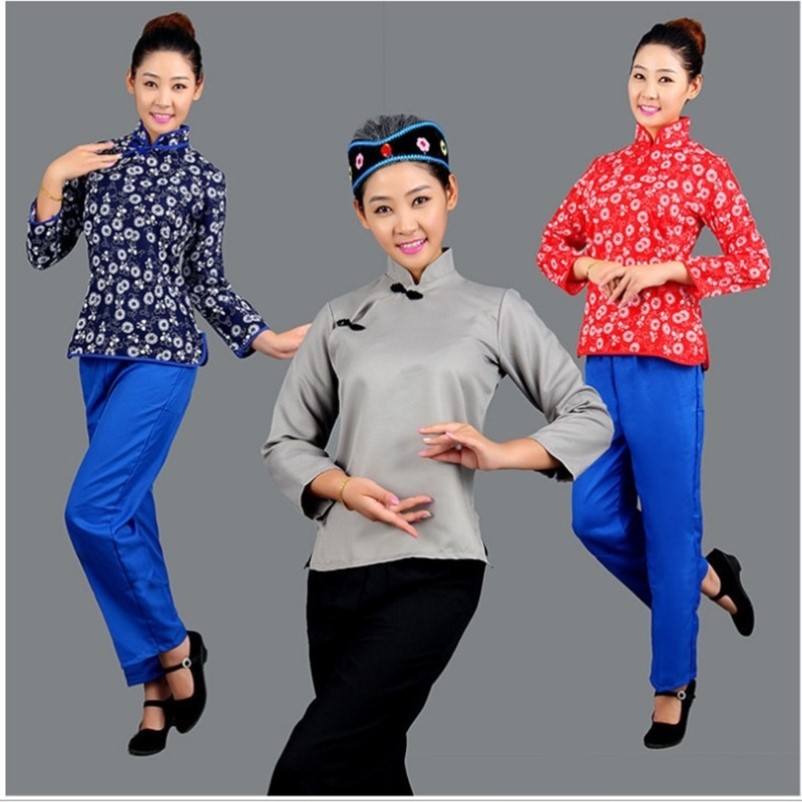 村姑老奶奶衣服女碎花阿庆嫂表演农家乐采茶女演出服舞蹈农民村民