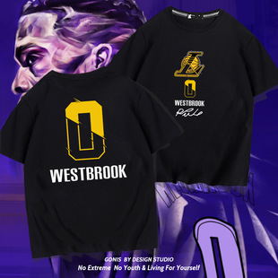 新款纯棉短袖T恤男夏NBA篮球维斯布鲁克威少湖人运动休闲训练衣服