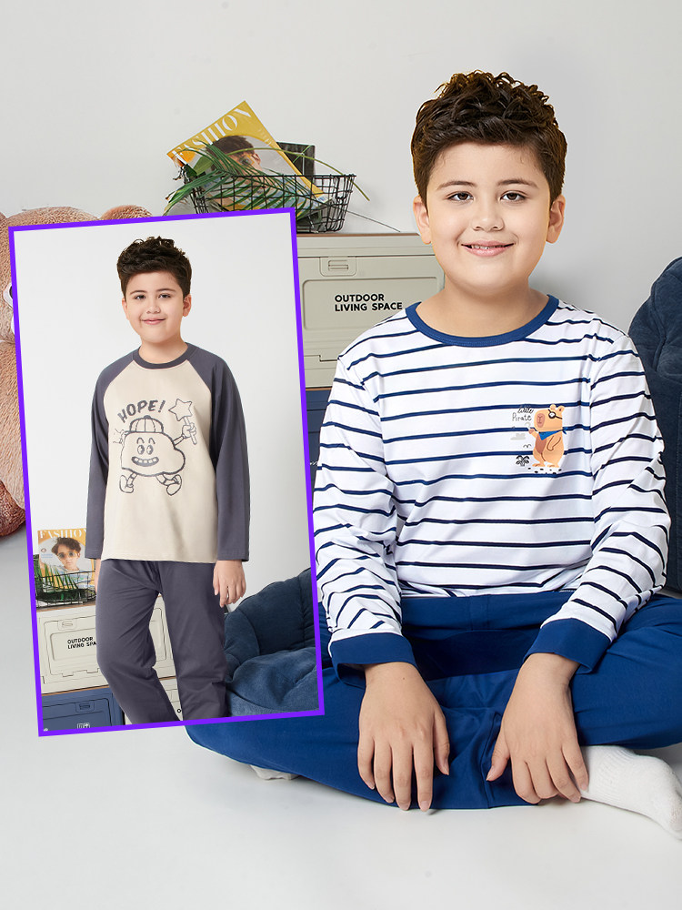 胖男童装加肥加大码春秋款睡衣青少年秋衣秋裤中大童保暖内衣套装