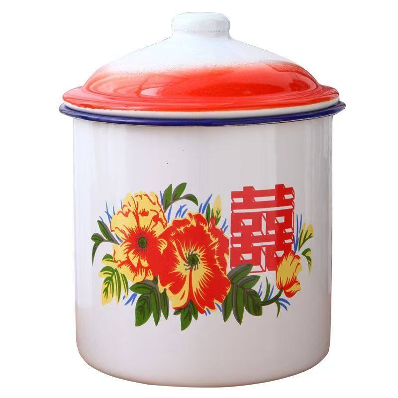 经典怀旧搪瓷杯子带盖子大容量老式双喜字覆古铁茶缸子口盅创意水
