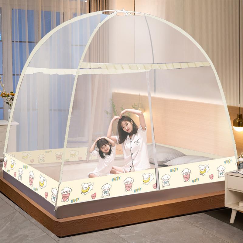 夏季新品免安装家用蒙古包蚊帐可折叠加厚圆顶全底双人床帐篷纹帐