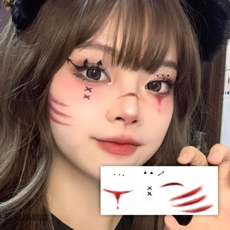 万圣节纹身贴万圣节贴纸恶魔小猫咪创意妆容纹身贴 万圣节氛围感