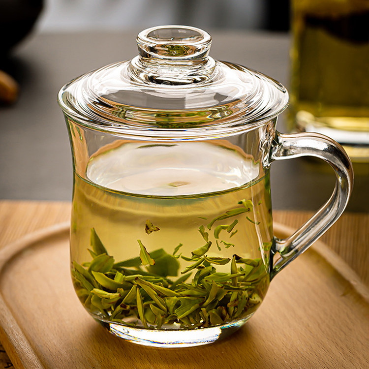 2025款耐热玻璃茶水杯带盖茶饮杯加厚把手泡茶杯子办公家用喝水杯