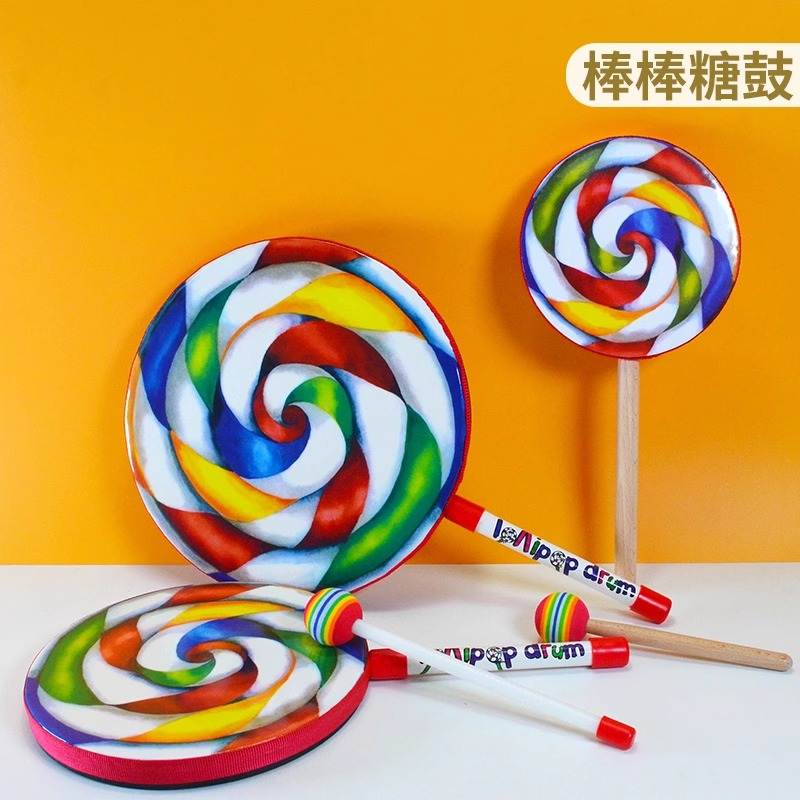 奥尔夫打击乐器棒棒糖手鼓敲鼓儿童教具幼儿园早教音乐6寸8寸10寸