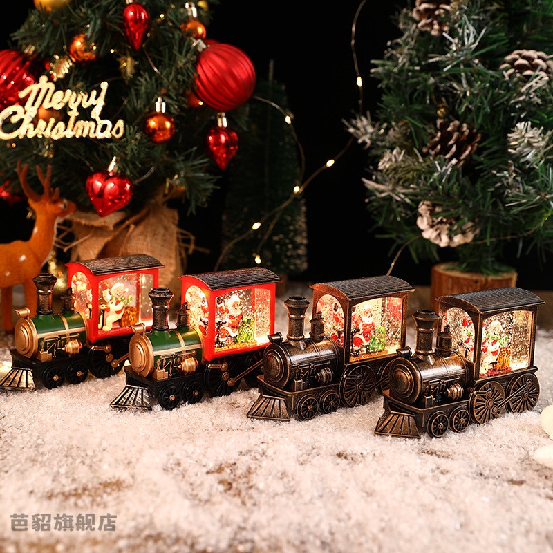 圣诞节装饰品小火车发光桌面摆件道具飘雪礼品圣诞树注水风灯玩具