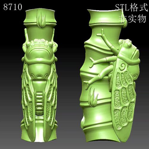 Stl5竹节知了圆雕图竹子蝉手把件精雕图浮雕图玉雕图仿古3D雕刻图