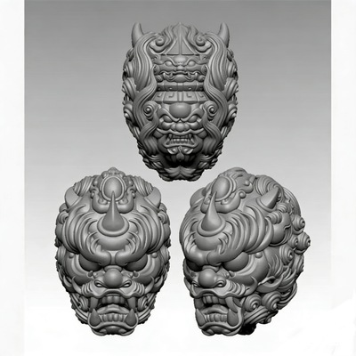 Stl兽龙头 12圆雕图三维立体图兽面龙头桶珠精雕图stl雕刻机3d图
