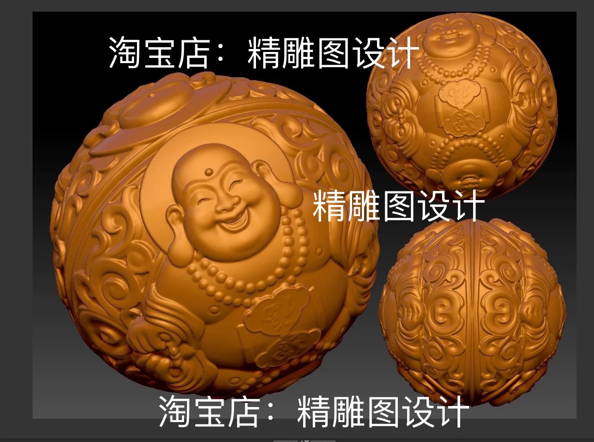 Stl86四面弥勒佛正圆珠子圆雕图大肚佛桶珠精雕图浮雕图3D打印图