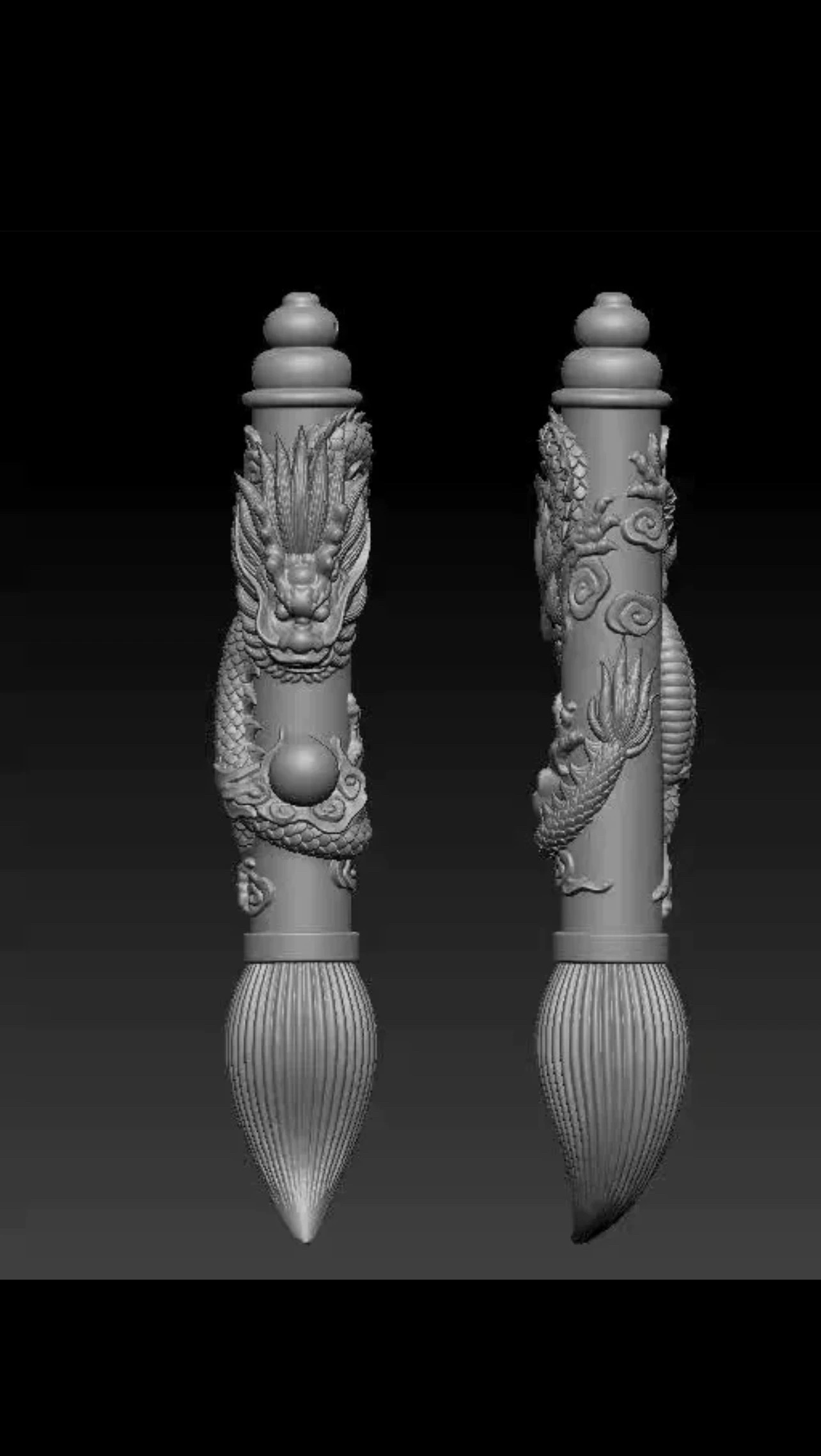 Stl龙笔圆雕图三维立体图盘龙毛笔精雕图图纸STL文件毛笔雕刻机