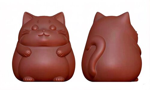 Stl招财猫圆雕图立体招财猫精雕图3D浮雕图电脑雕刻图手串手把件