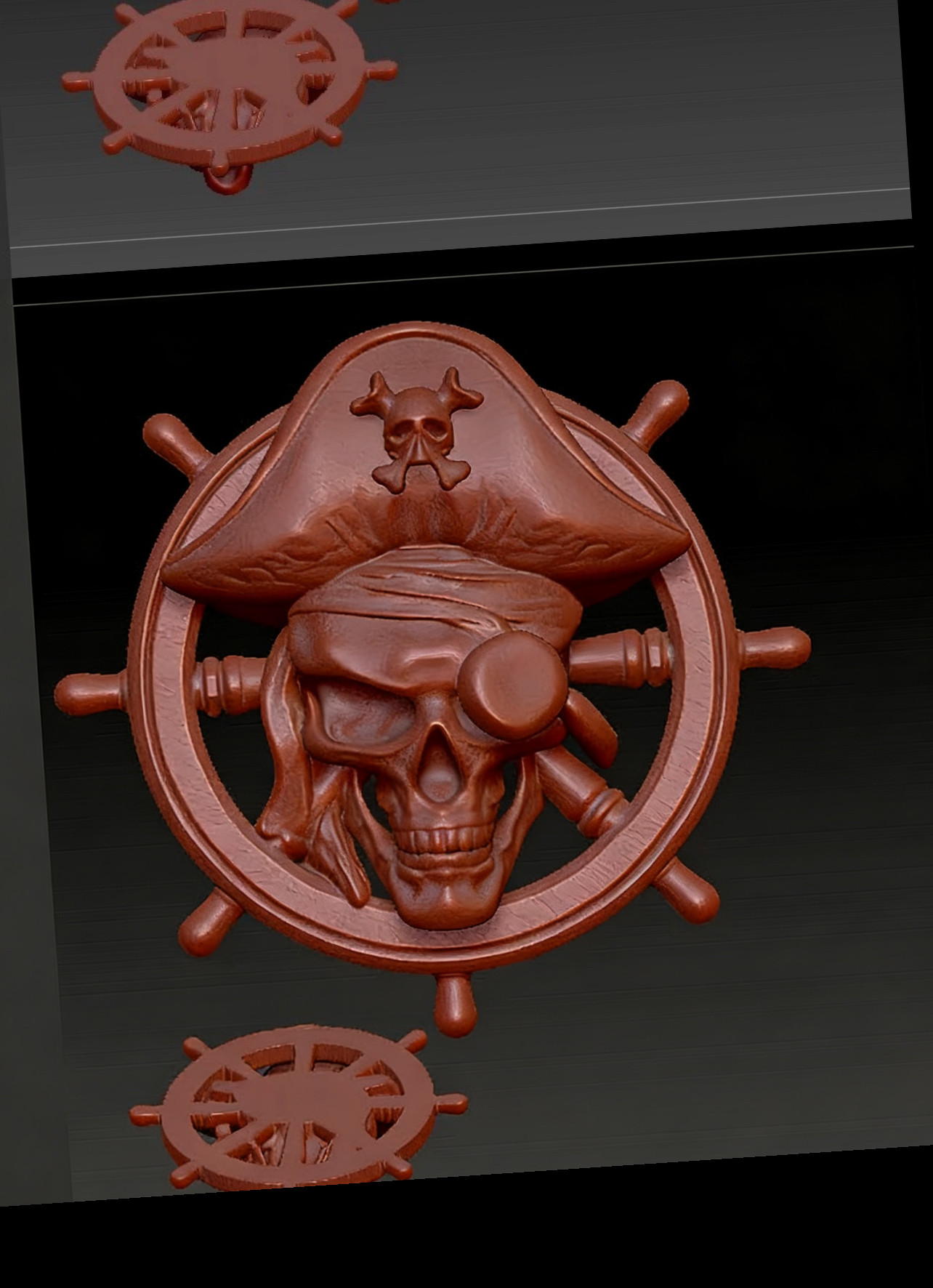 Stl海盗船长平安扣圆雕图圆牌挂件精雕图3D雕刻挂件扣子浮雕图纸