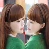 厂家现货假头帘齐刘海假发片带麻花辫发箍女士齐刘海接发片假头帘