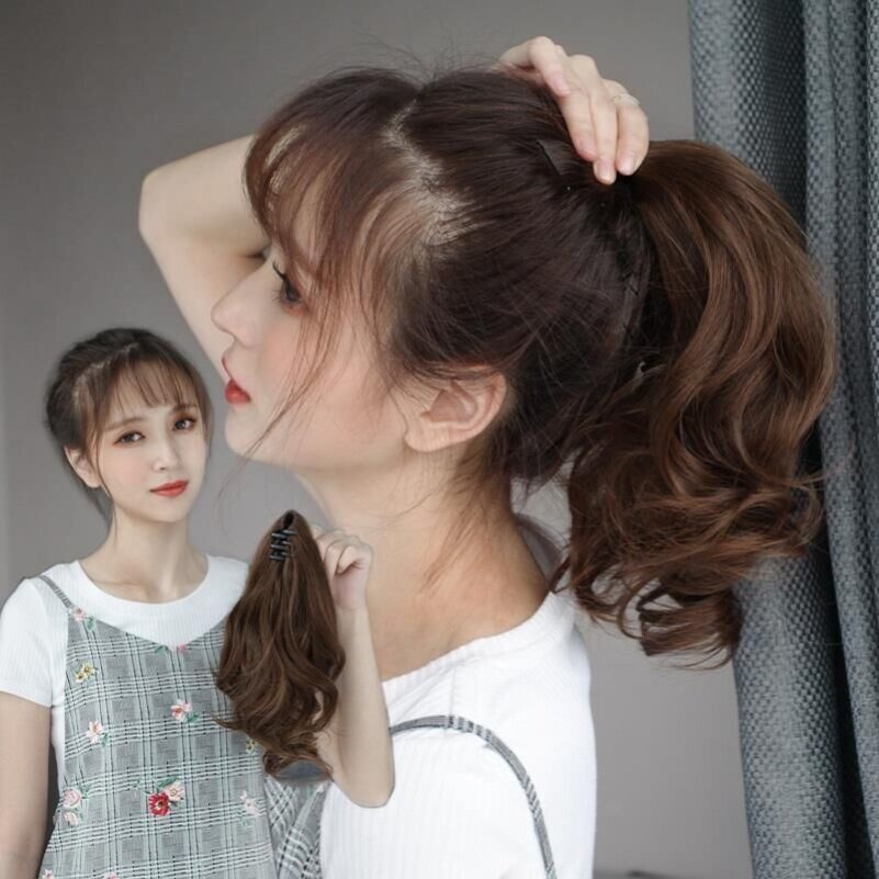 假发马尾女抓夹短款大波浪气质长卷发仿真自然逼真虎口夹假马尾