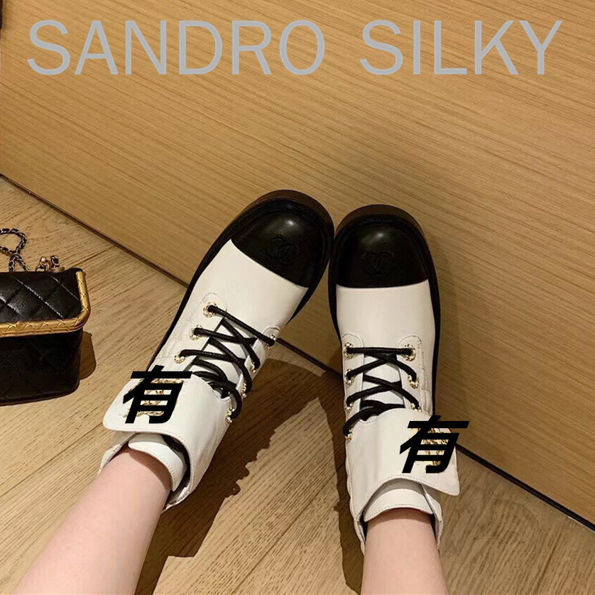 「 中古秀场」法式复古小香风菱格中跟粗跟短靴马丁靴真皮女靴女