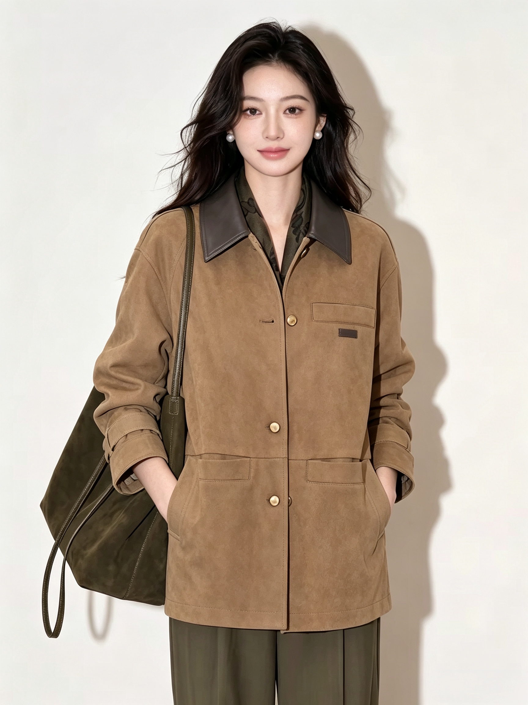 2026新款麂皮绒时尚百搭显瘦风衣外套女春秋款高级感气质休闲上衣