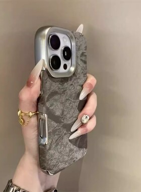 电镀灰色绒布雪山纹苹果16Pro手机壳15promax女适用iPhone13高级感14创意12P保护壳11简约14ProMax防摔男女壳