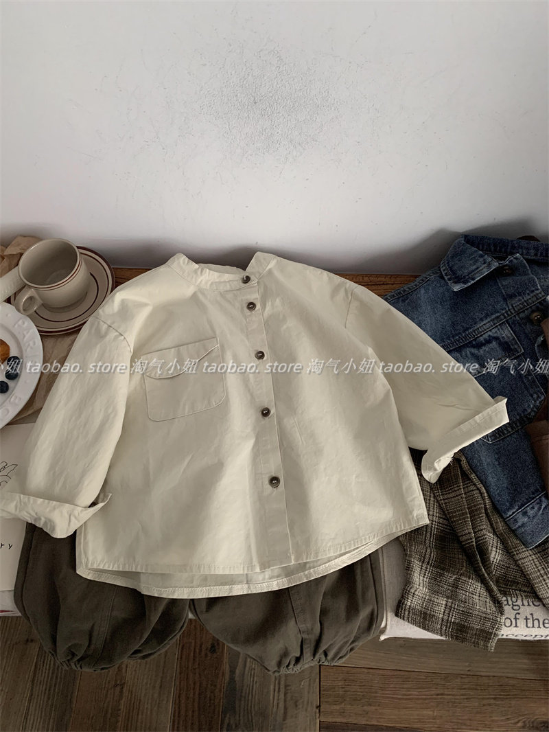 淘气小妞男童衬衫长袖春秋韩版女童小孩宝宝洋气衬衣上衣外套帅气