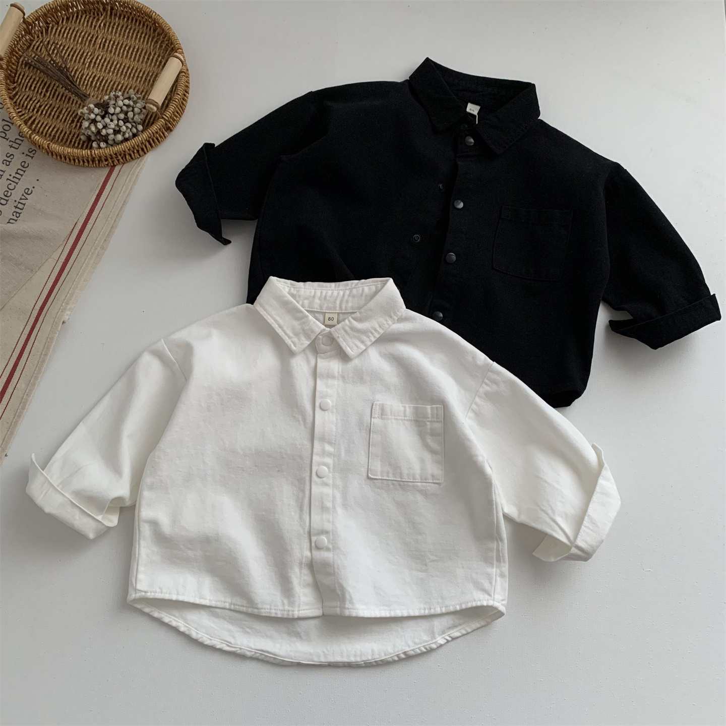 深秋儿童男女童纯棉衬衫黑色气质