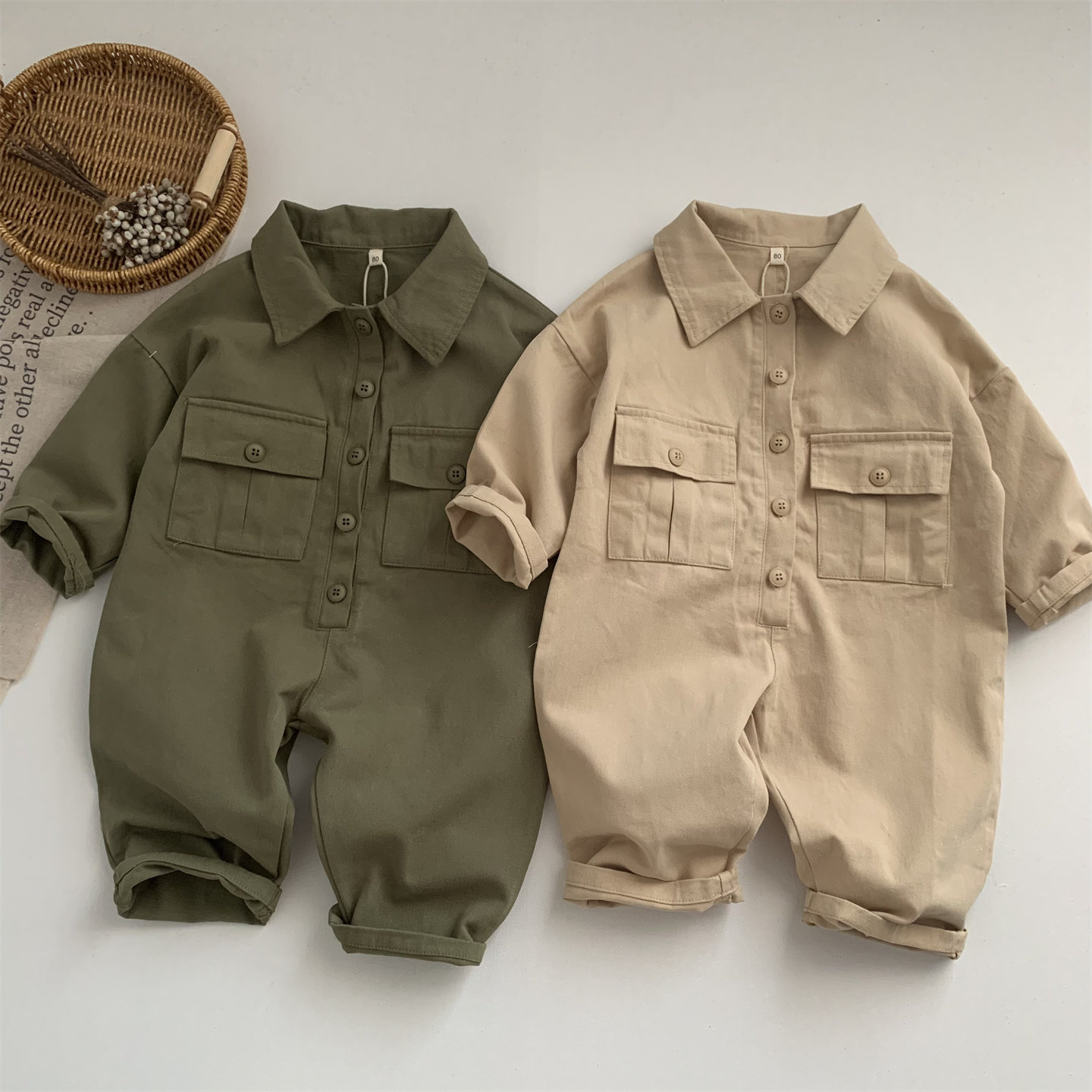 淘气小妞纯棉男童连体裤秋季2025新款儿童女童宝宝工装连身裤长裤