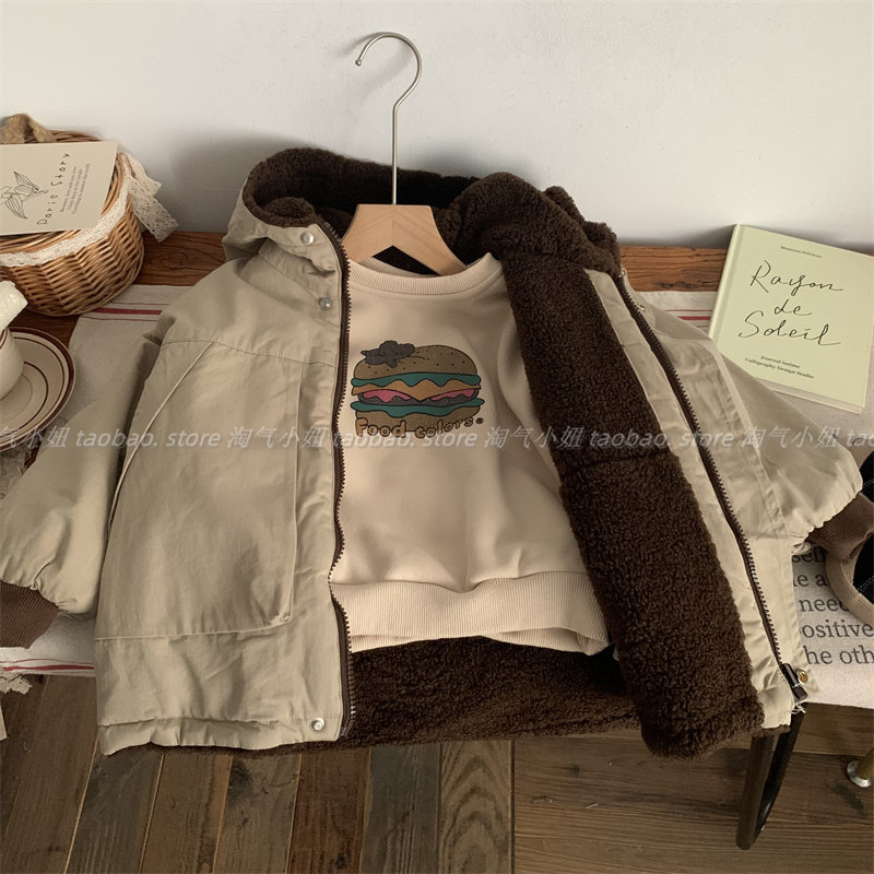 淘气小妞双面穿男女童棉服冬季2026新款韩版宝宝夹棉加绒加厚棉衣