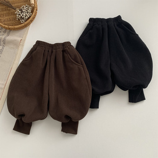 淘气小妞一体绒男童加绒裤子冬装新款女童宝宝加厚灯笼裤保暖长裤