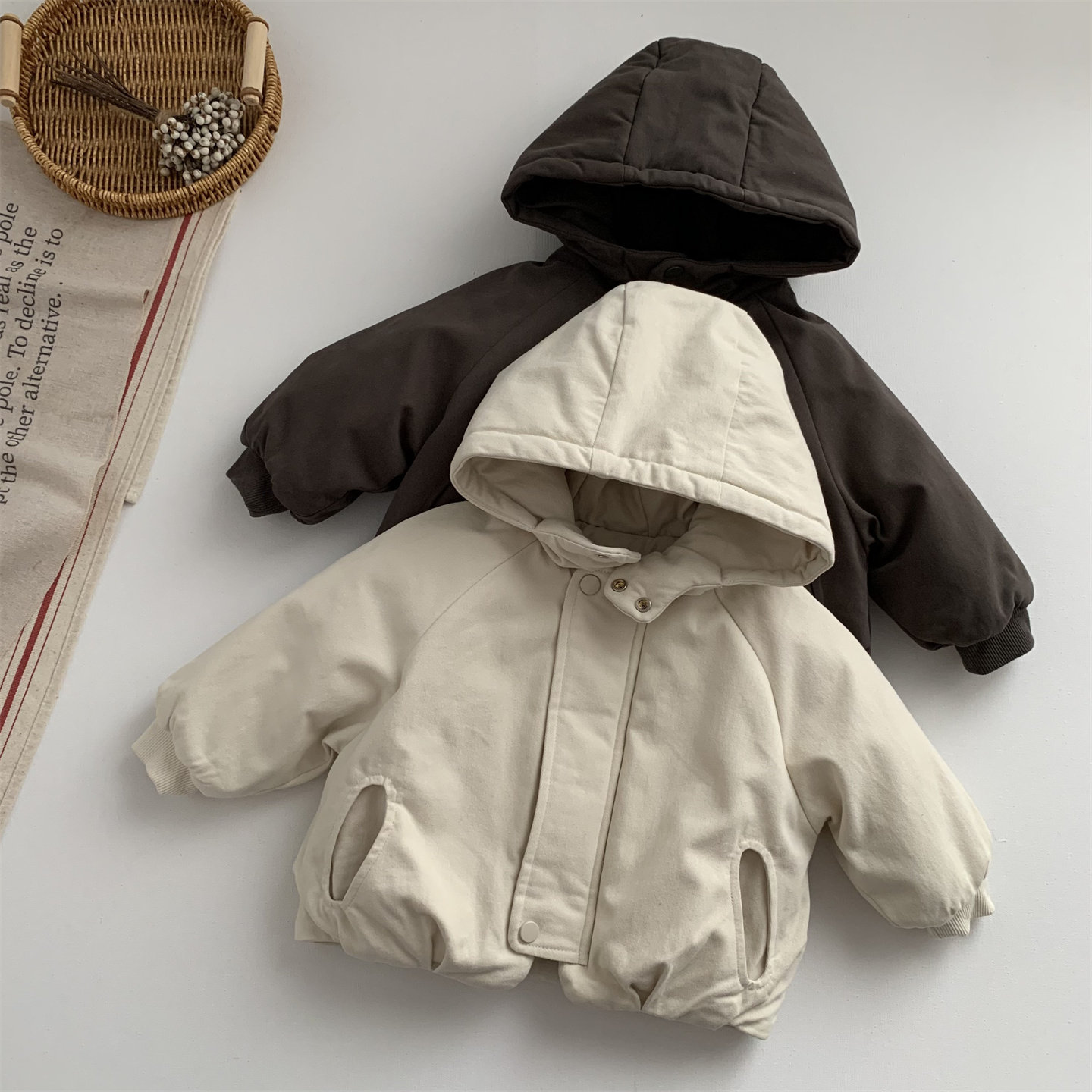 韩系连帽棉服男女童加厚保暖外套