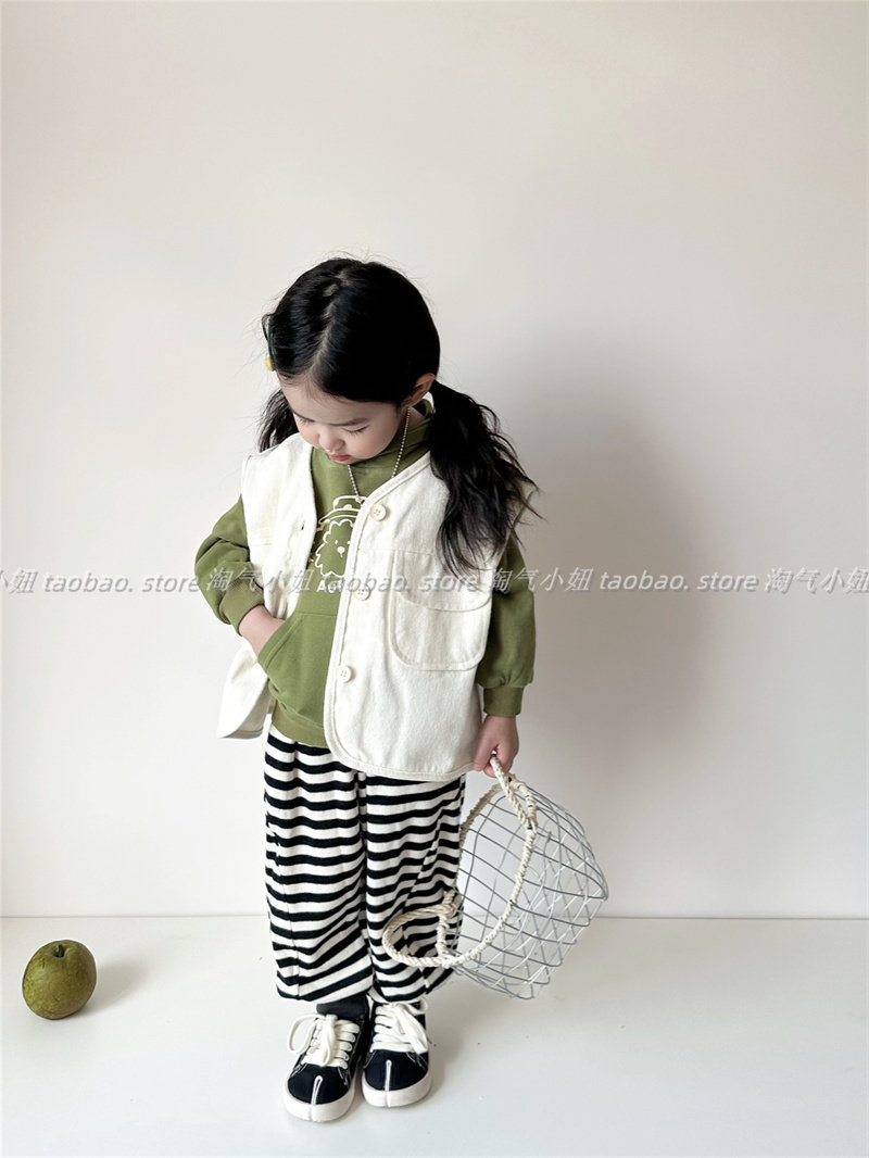 淘气小妞 男女童马甲春秋韩版童装宝宝洋气背心马夹外穿宽松白色