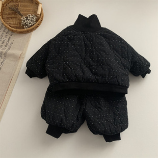 淘气小妞男童冬装套装韩系简约儿童女童宝宝夹棉棉袄棉裤保暖两件