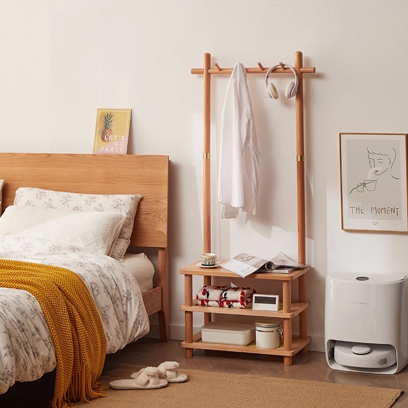 实木换鞋凳挂衣架落地式置物架家用多功能床头柜玄关一体式衣帽架