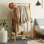 落地实木衣帽架榉木家用置物架挂衣服架子折叠杆式 卧室挂衣架收纳