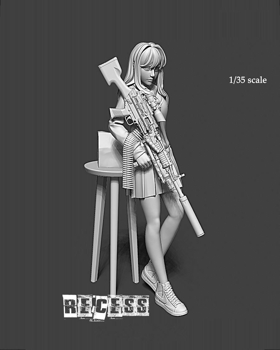 1/35树脂人物模型RECESS美女狙击手战争机械现代兵人gk白模手办52