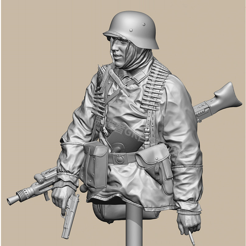 1/10德军步兵师MG42机枪手陆军兵人半身胸像GK白模手办摆件X26