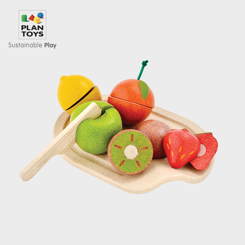 进口PlanToys儿童木制仿真水果蔬菜切切乐男女孩过家家玩具18个月