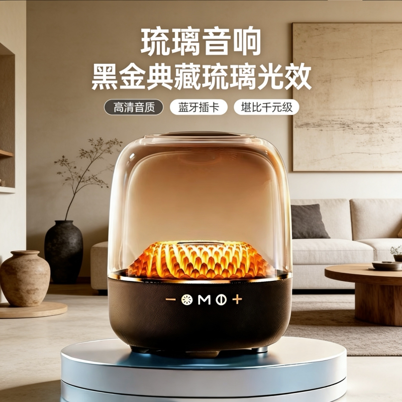 华强北琉璃蓝牙音箱家用120W大功率RGB灯无线插卡音响户外低音炮